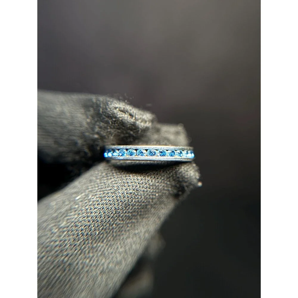 925 Sterling Silver Blue CZ Eternity Band Ring Size 5.25
